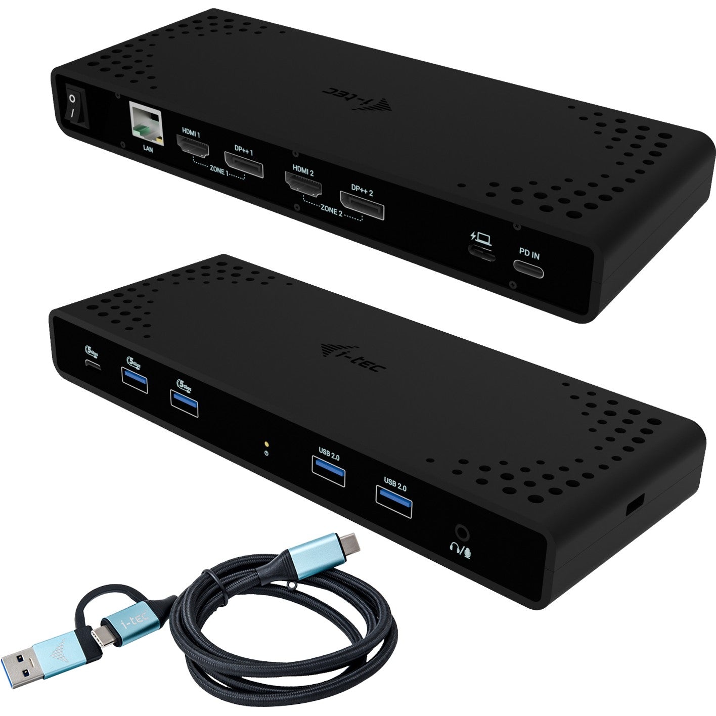 i-tec Univerzalna priključna stanica za dva 4K ekrana + napajanje 85W. Žični priključak. USB 3.2 Gen 1 (3.1 Gen 1) Type-C. 85W. 10,100,1000 Mbps. Crna. 5Gbps