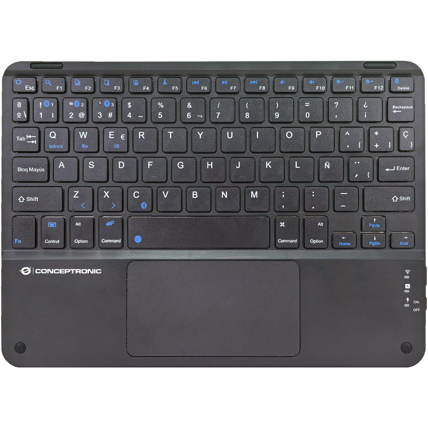 Conceptronic TOBIN01BES 10-inčna Bluetooth tastatura sa touchpadom. QWERTY španski. Bežična tastatura (80-87%). Bežična. Bluetooth. QWERTY. Crna.