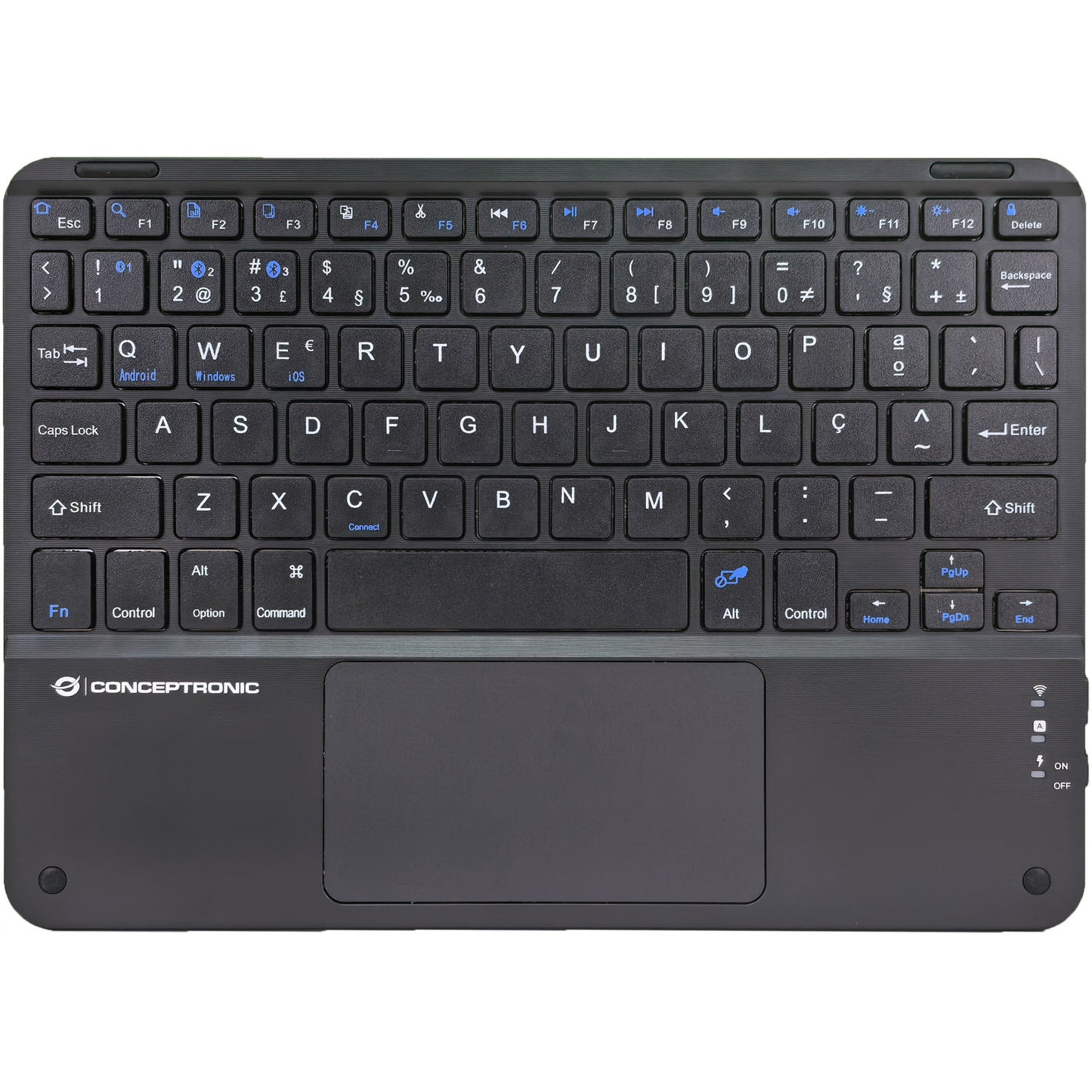 Conceptronic TOBIN01BPT 10-inčna Bluetooth tastatura sa touchpadom. Portugalska QWERTY tastatura. Bežična tastatura (80-87%). Bežična. Bluetooth. QWERTY tastatura. Crna.