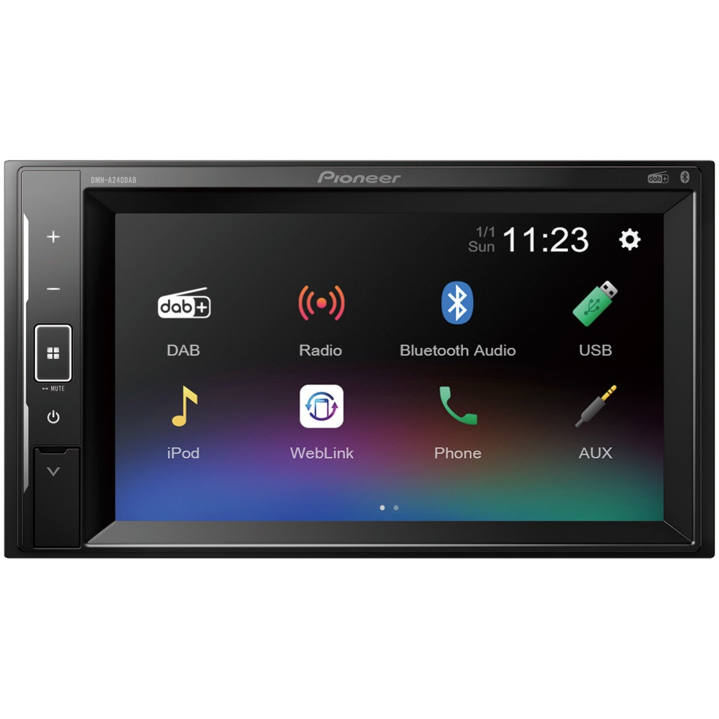 Pioneer DMH-A240DAB. Crni. 2 DIN. 200W Android. iOS. AAAC. FLAC. MP3. WAV. WMA. BMP. JPEG