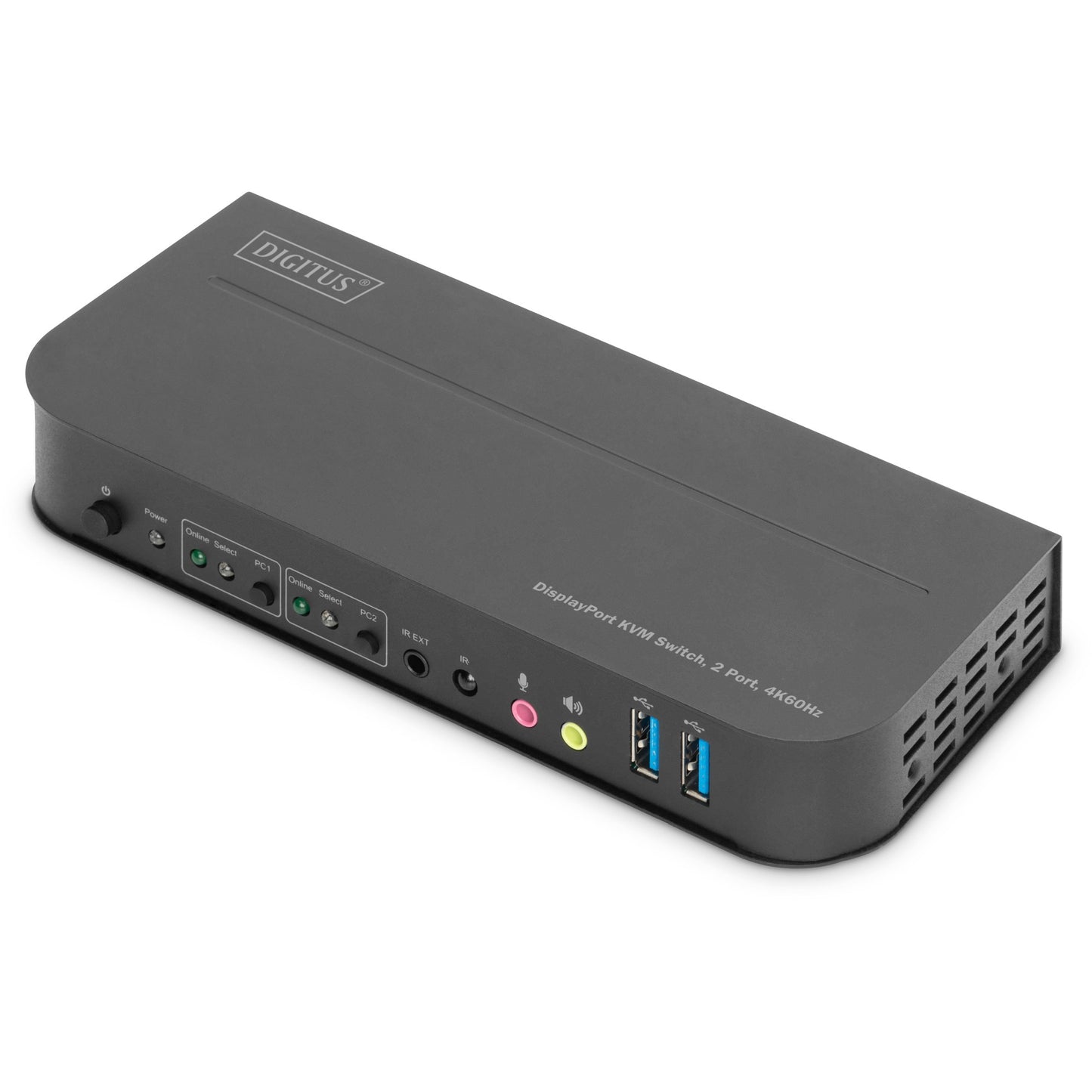 Digitus KVM prekidač. 2 porta. 4K60Hz. 2 x DP ulaz. 1 x DP/HDMI izlaz. 4096x2160 piksela. 4K Ultra HD