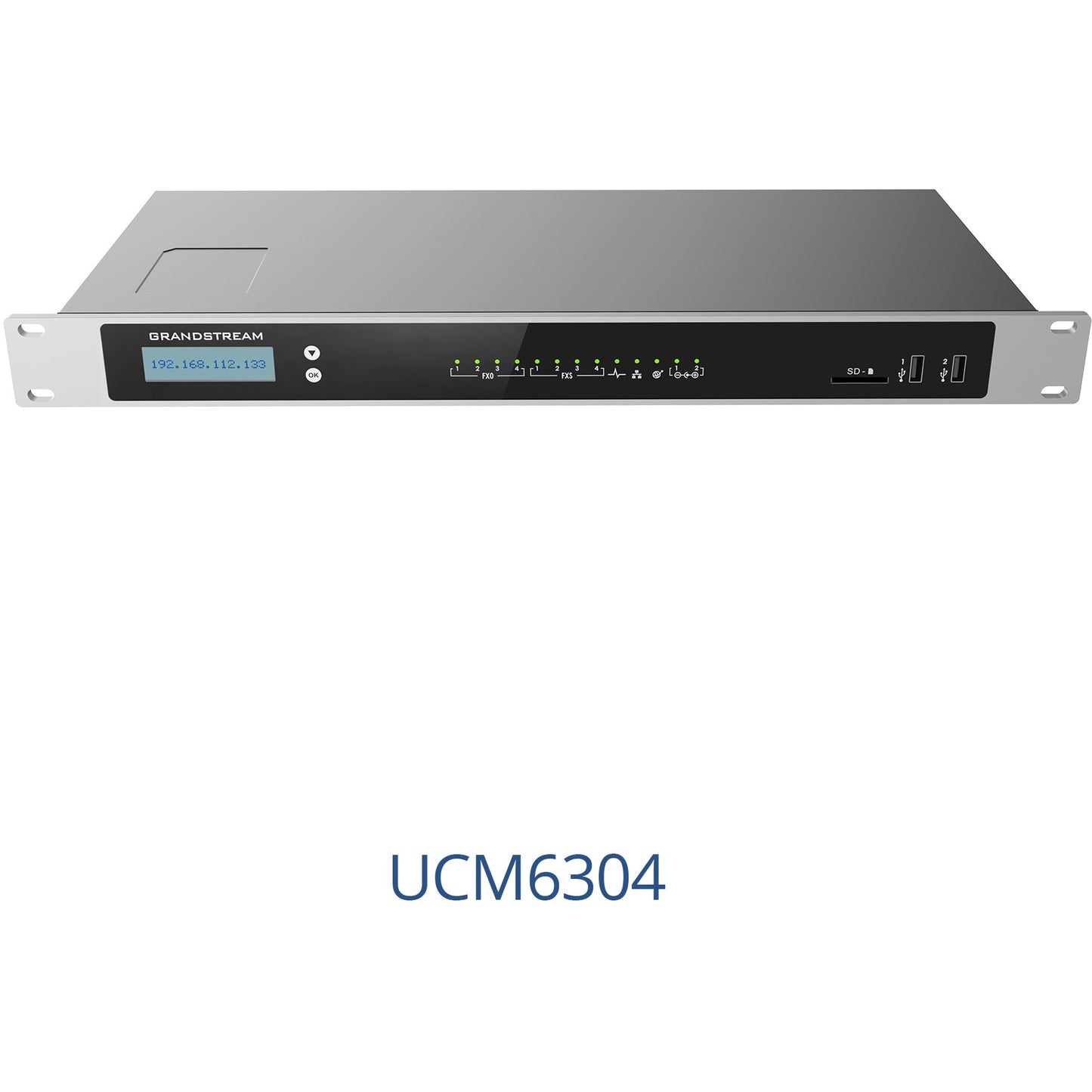 Grandstream Networks UCM6304. IP Centrex (hostovani/virtualni IP). 2000 korisnika. Gigabit Ethernet. 100-240 V. 50-60 Hz. 12 V