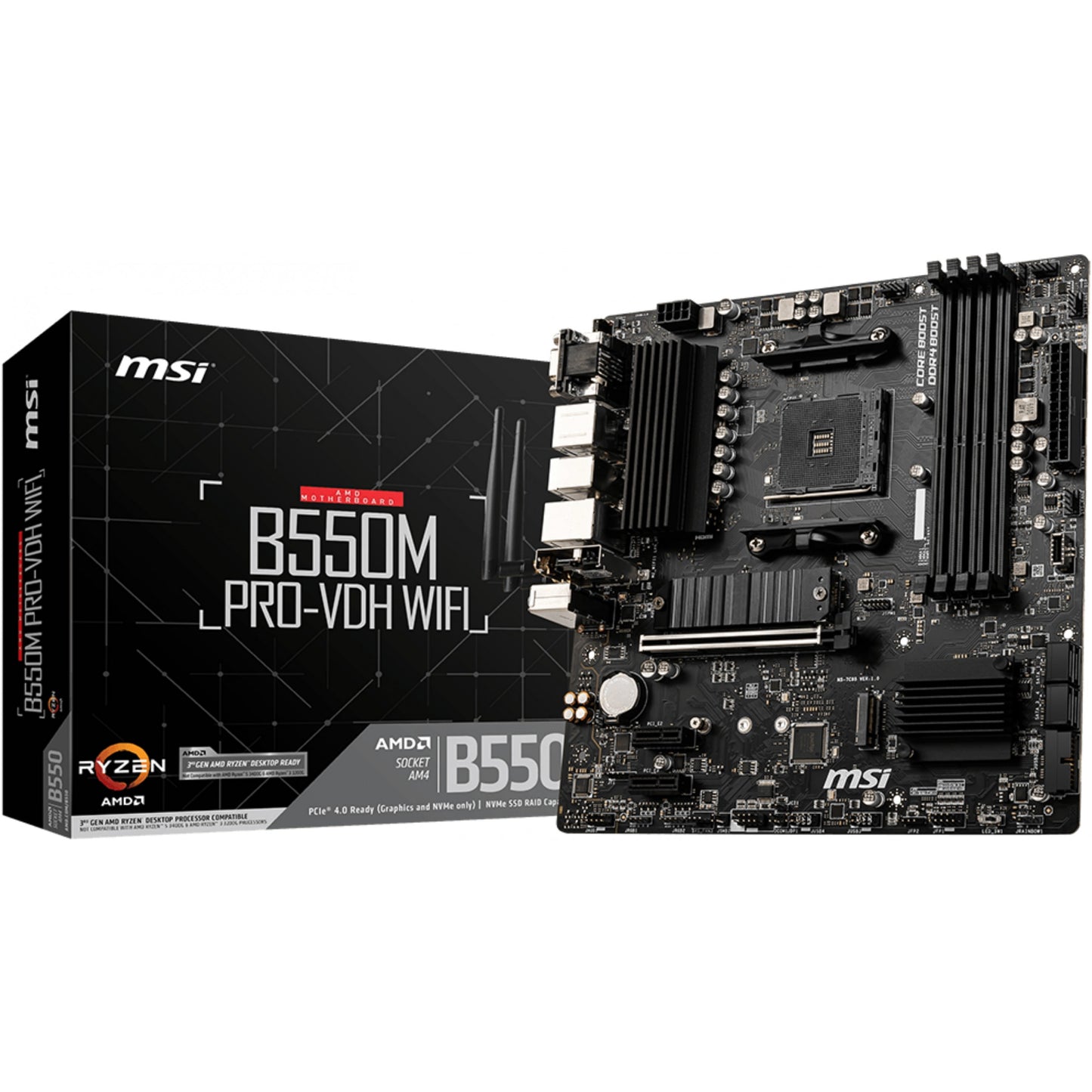 MSI B550M PRO-VDH WIFI. AMD. Podnožje AM4. AMD Ryzen 3000 serija. Podnožje AM4. DDR4-SDRAM. 128 GB