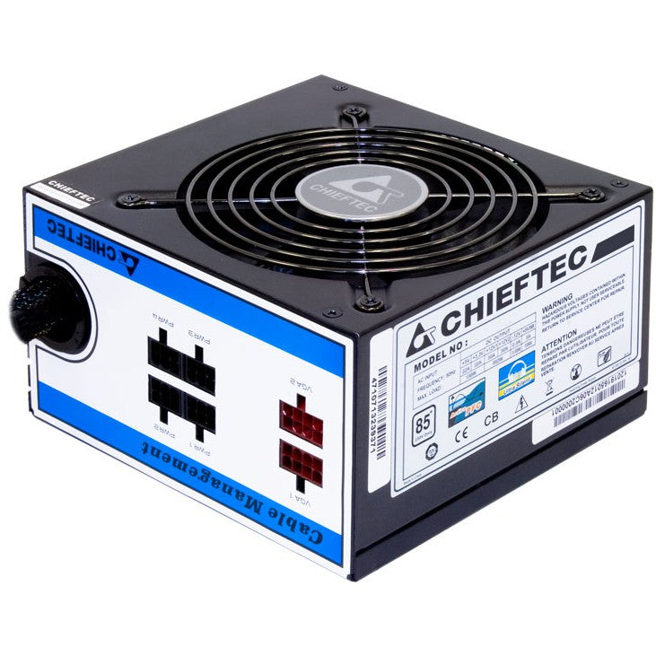 Chieftec CTG-550C. 550 W. 230 V. 50 Hz. 6 A. +12V1.+12V2.+3.3V.+5V.+5Vsb.-12V. Aktivni