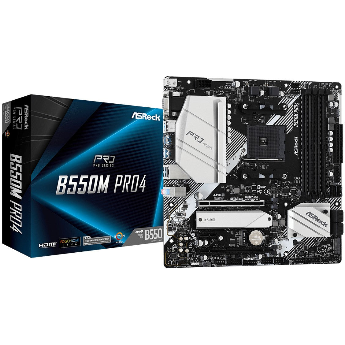 Asrock B550M Pro4. AMD. Podnožje AM4. AMD Ryzen 3000 serija. Podnožje AM4. DDR4 SDRAM. 128GB