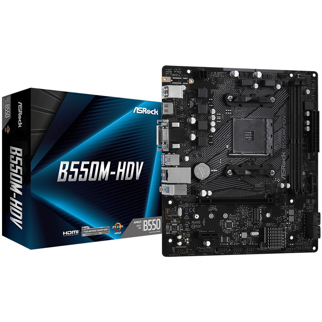 Asrock B550M-HDV. AMD. Podnožje AM4. AMD Ryzen 3000 serija. DDR4 SDRAM. 64GB. DIMM