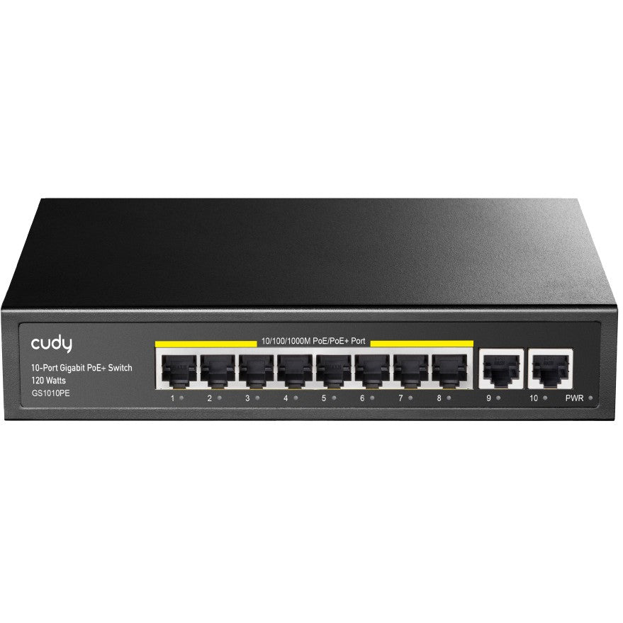 Cudy GS1010PE. Gigabit Ethernet (10/100/1000). Napajanje preko Etherneta (PoE). Montaža u rack. Montaža na zid.