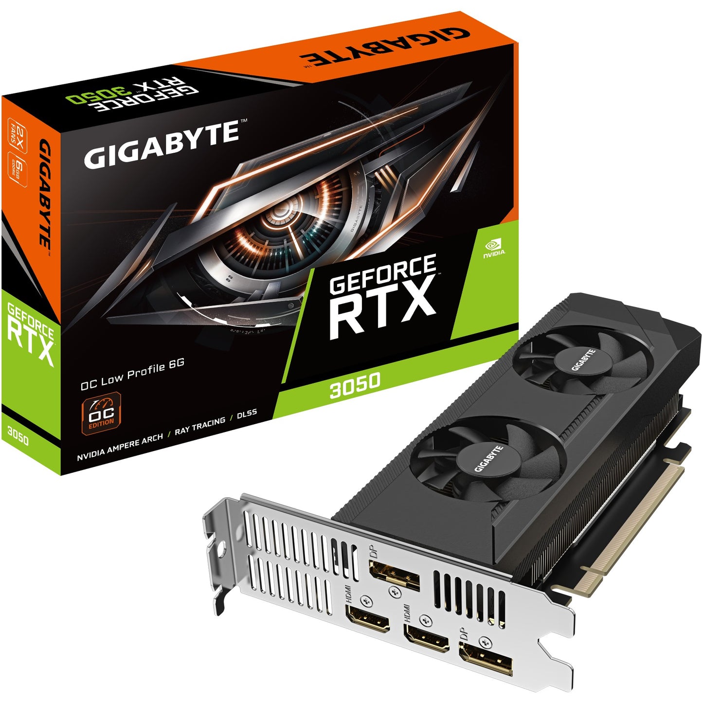GIGABYTE GeForce RTX 3050 OC Low Profile 6G. GeForce RTX 3050. 6GB. GDDR6. 96 bita. 7680 x 4320 piksela. PCI Express 4.0
