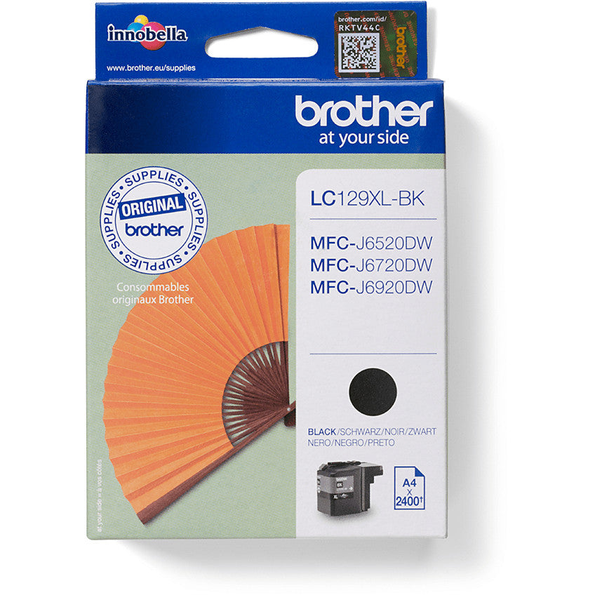 Brother LC129XLBK. Visok (XL) kapacitet. Crni. 1 komad. 2400 stranica. Pojedinačno pakovanje.
