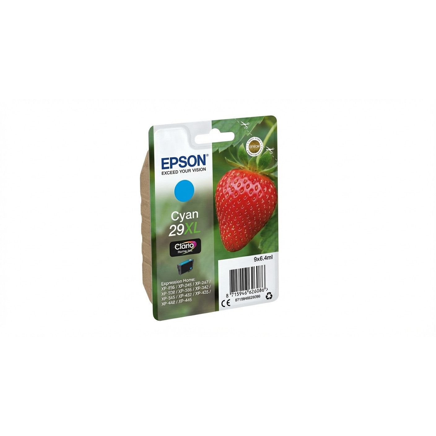 Epson Strawberry Singlepack Cyan 29XL Claria Home Ink. Visoki (XL) kapacitet. Cijan. 6,4 ml. 1 komad. 450 stranica.