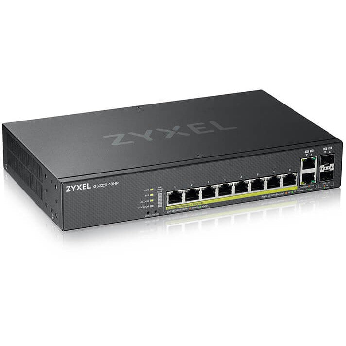 Zyxel GS2220-10HP-EU0101F. Upravljani. L2. Gigabit Ethernet (10/100/1000). Napajanje preko Etherneta (PoE). Montaža u rack.