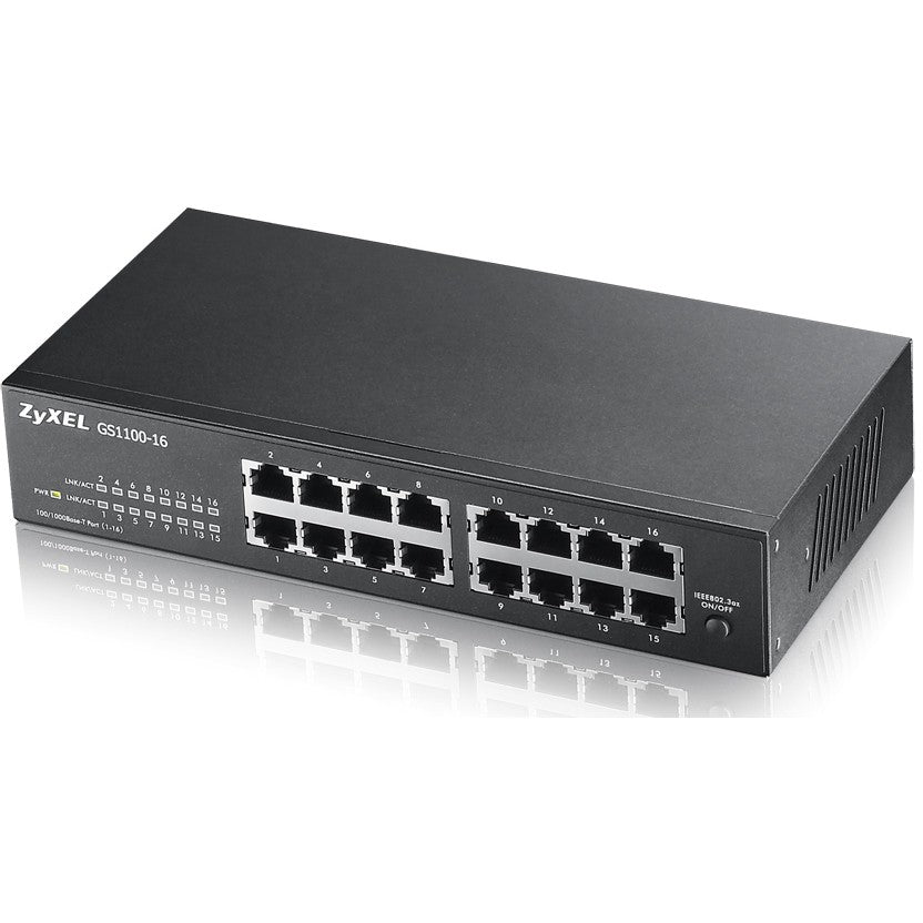Zyxel GS1100-16. Neupravljan. Gigabit Ethernet (10/100/1000). Montaža u rack. Montaža na zid.