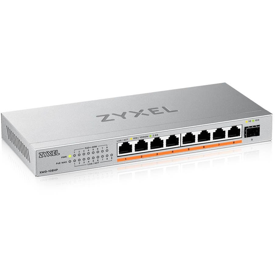 Zyxel XMG-108HP. Neupravljan. 2.5G Ethernet (100/1000/2500). Napajanje preko Etherneta (PoE).