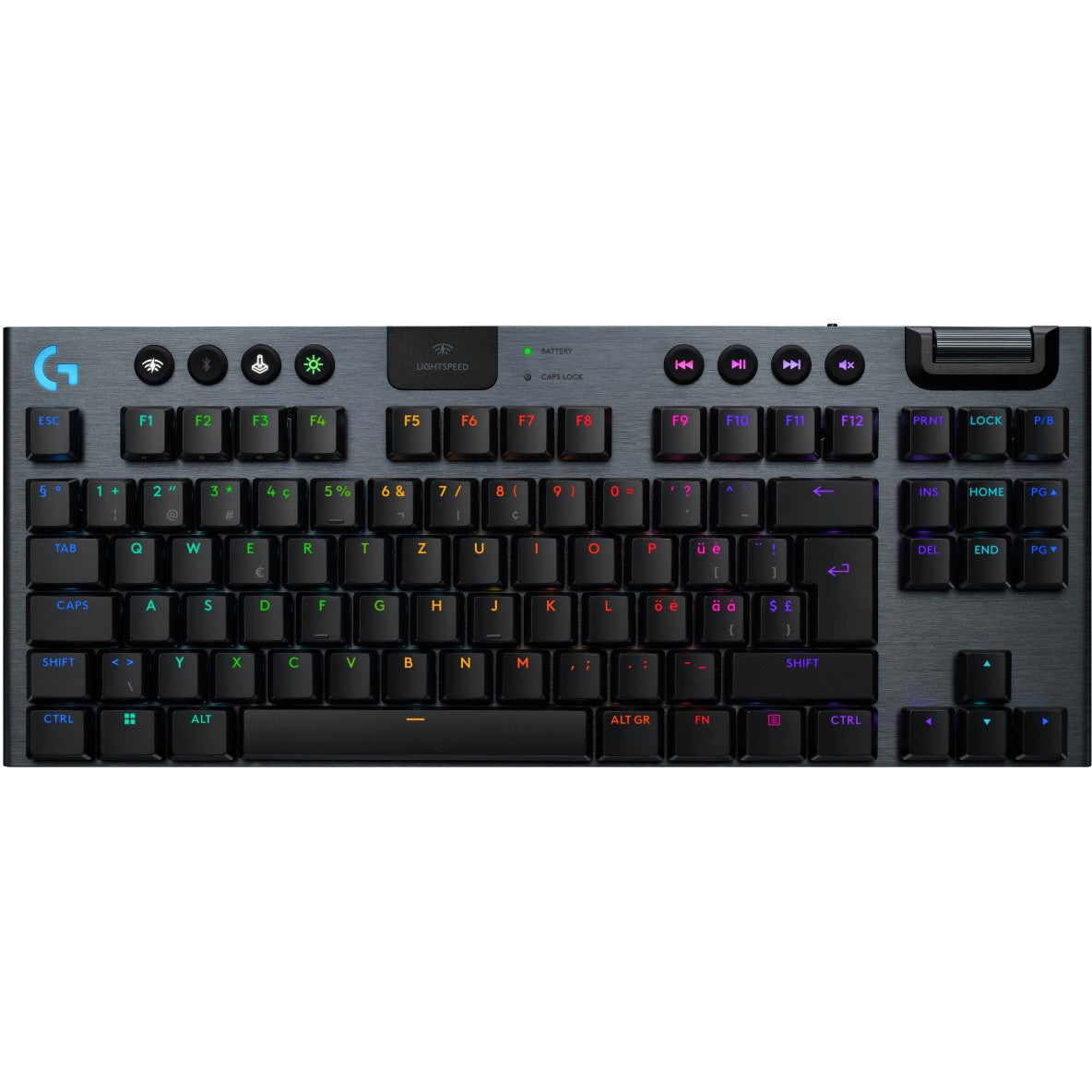 Logitech G915 X LIGHTSPEED. Žični i bežični. USB + RF bežični + Bluetooth. Mehanička tastatura. QWERTZ tipka. LED. Crna.