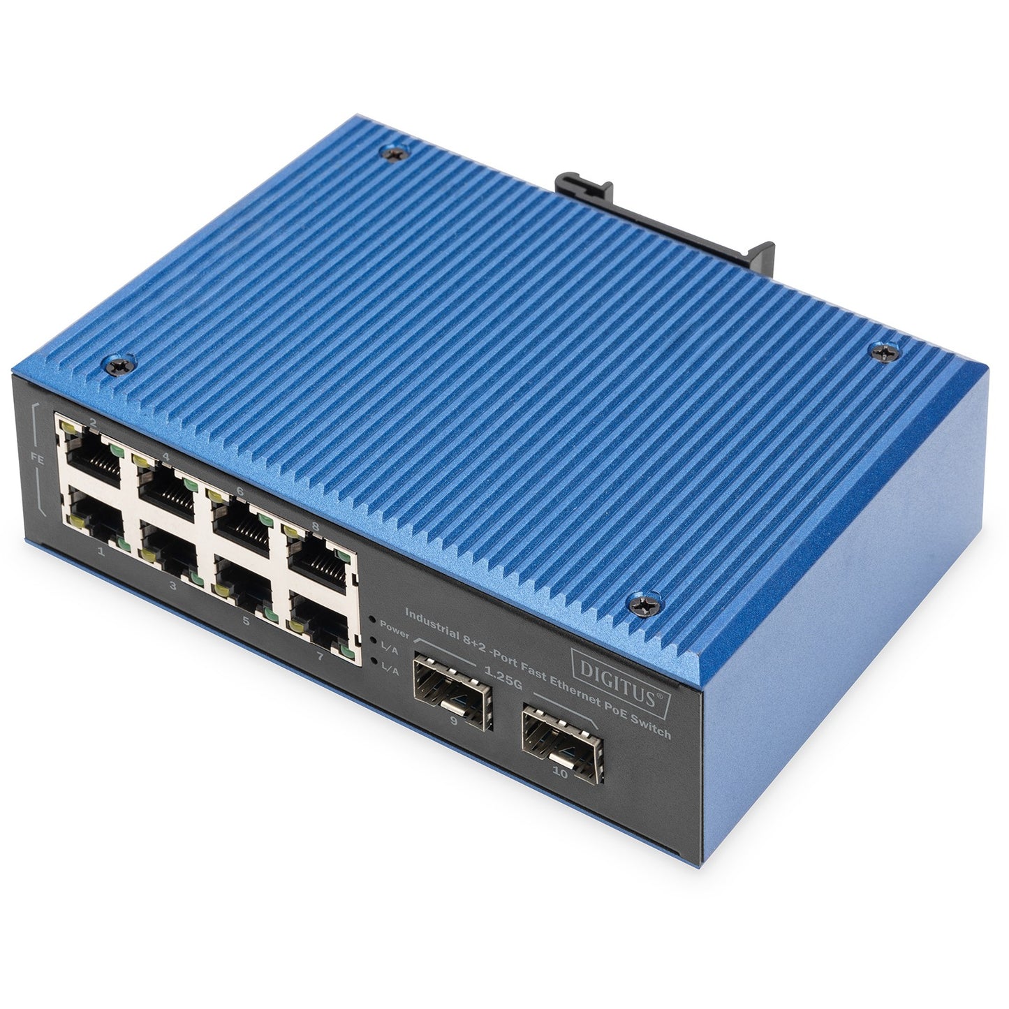 Digitus Industrijski 8+2-portni Fast Ethernet PoE preklopnik. Neupravljan. Brzi Ethernet (10/100). Puni dupleks. Napajanje preko Etherneta (PoE)