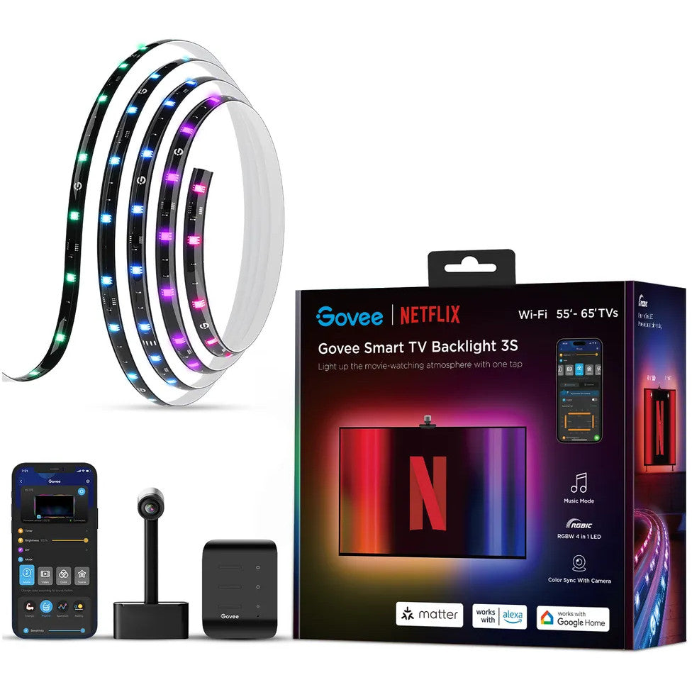 Govee H6098. Pametna LED svjetlosna traka. Wi-Fi/Bluetooth. Crna. LED. Višenamjenska. Dnevna soba.
