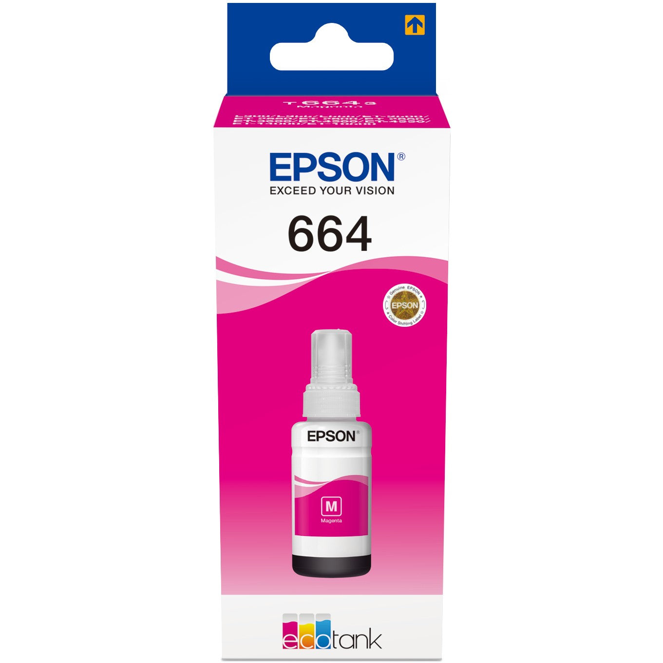 Epson 664 Ecotank Magenta bočica sa mastilom (70 ml). Magenta. Epson. EcoTank L555 EcoTank L355 EcoTank ET-4550 EcoTank ET-4500 EcoTank ET-3600 EcoTank ET-2650 EcoTank.... Siva. 70 ml. Indonezija