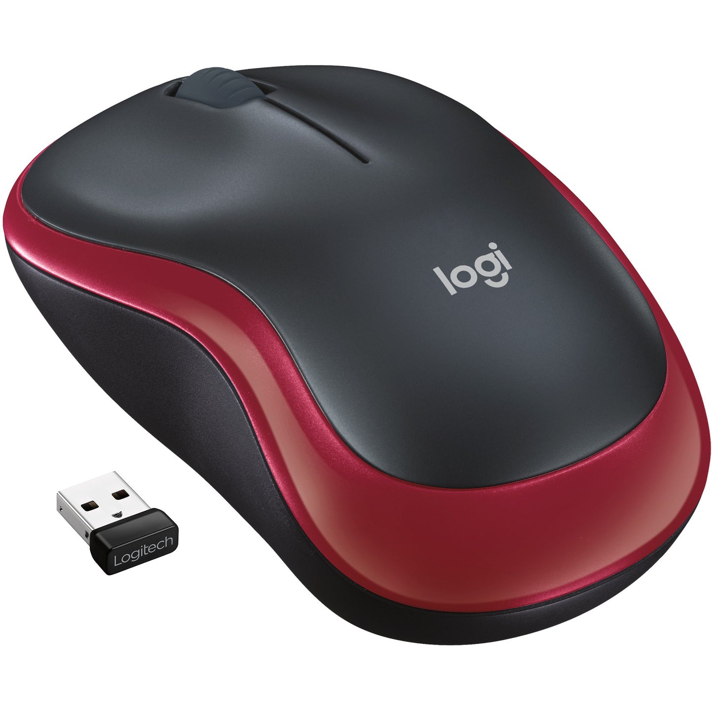 Logitech M185. Za ambidekstralnu upotrebu. Vizuelno. Bežični RF. 1000DPI. Crvena.
