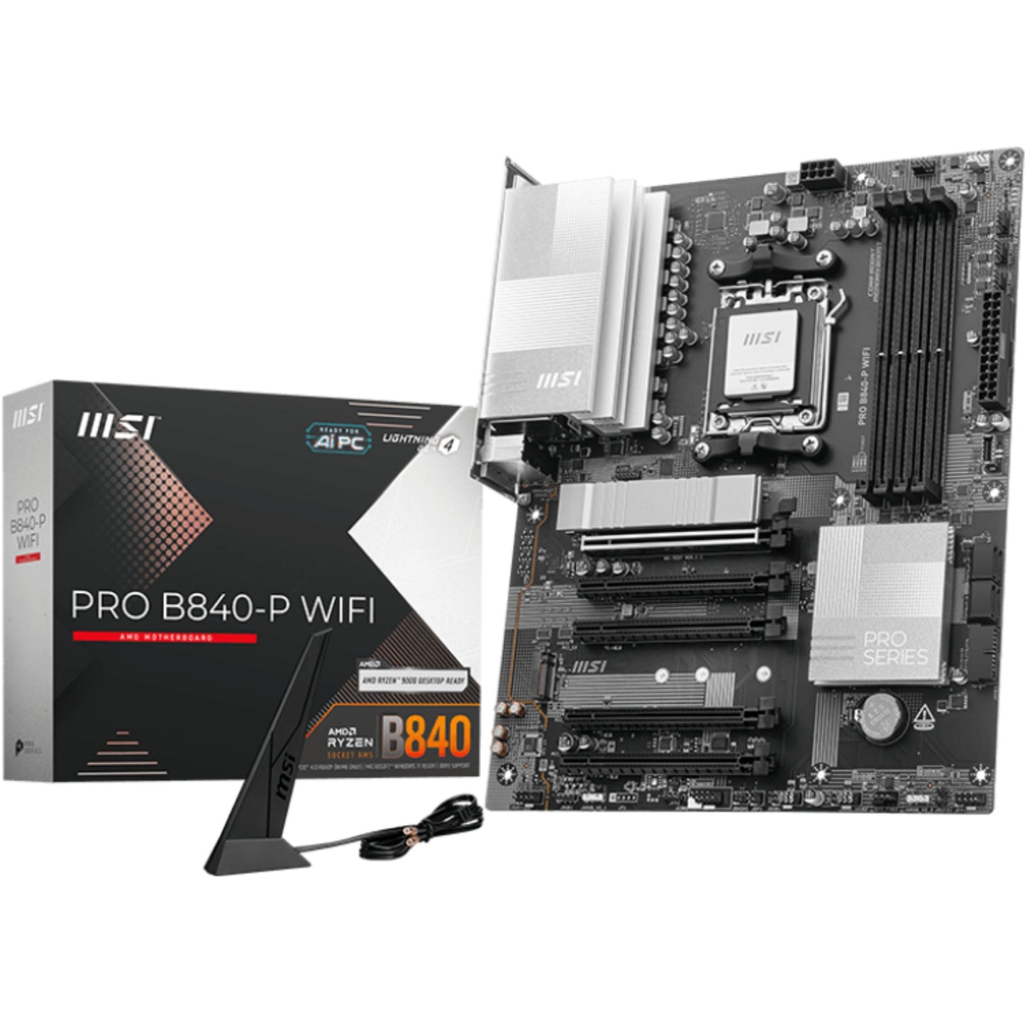 MSI PRO B840-P WIFI. AMD. Podnožje AM5. AMD Ryzen 7000 serija. AMD Ryzen 8000 serija. AMD Ryzen 9000 serija. Podnožje AM5. 256GB. DDR5 SDRAM