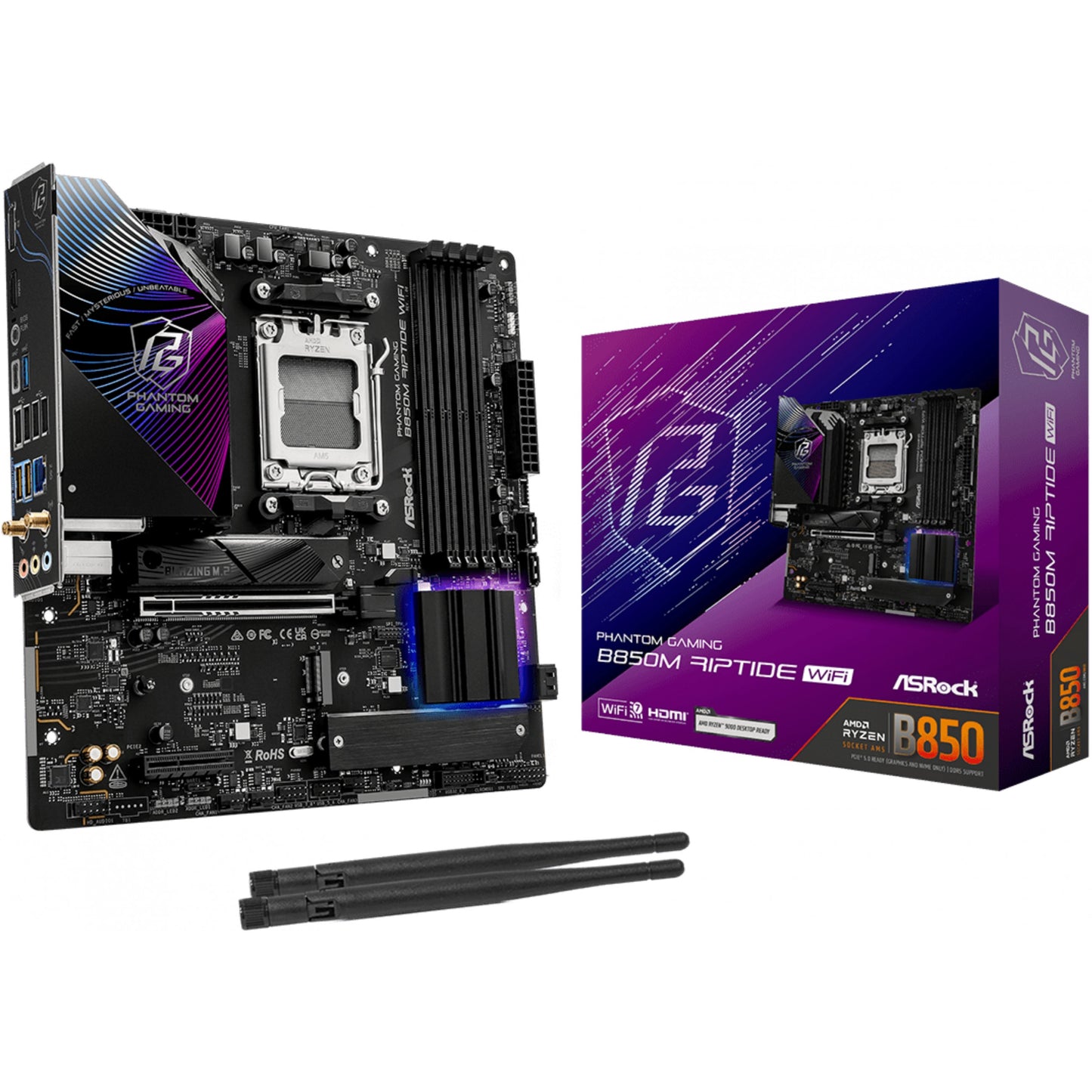 Asrock Phantom Gaming B850M Riptide WiFi. AMD. Podnožje AM5. AMD Ryzen 7000 serija. AMD Ryzen 8000 serija. AMD Ryzen 9000 serija. Podnožje AM5. DDR5 SDRAM. 256GB