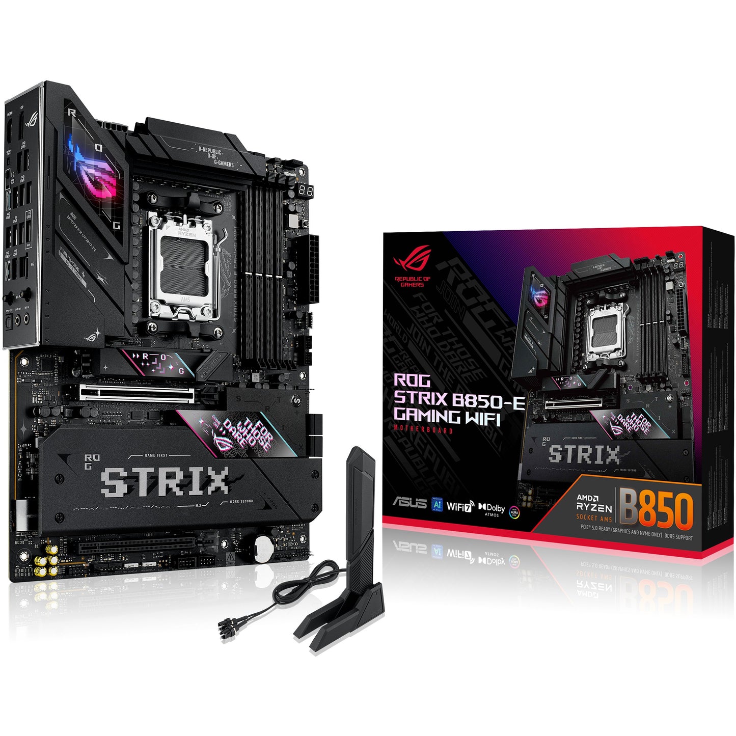 ASUS ROG STRIX B850-E GAMING WIFI. AMD. Podnožje AM5. AMD Ryzen 7000 serija. AMD Ryzen 8000 serija. AMD Ryzen 9000 serija. Podnožje AM5. DDR5 SDRAM. 192GB