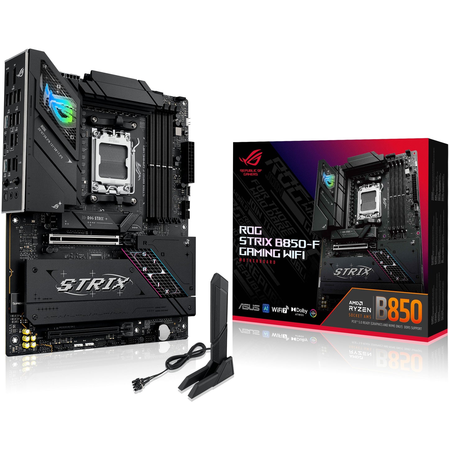 ASUS ROG STRIX B850-F GAMING WIFI. AMD. Podnožje AM5. AMD Ryzen 7000 serija. AMD Ryzen 8000 serija. AMD Ryzen 9000 serija. Podnožje AM5. DDR5 SDRAM. 192GB