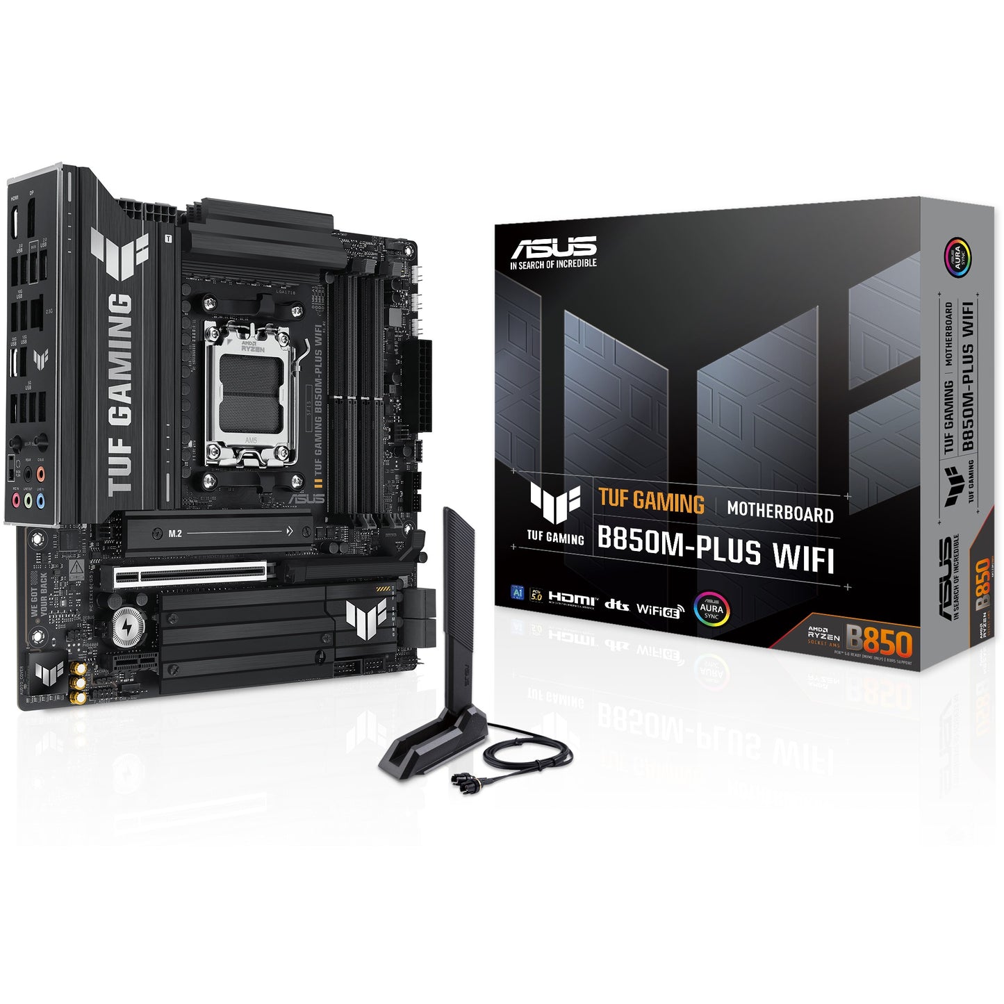 ASUS TUF GAMING B850M-PLUS WIFI. AMD. Podnožje AM5. AMD Ryzen 7000 serija. AMD Ryzen 8000 serija. AMD Ryzen 9000 serija. Podnožje AM5. DDR5 SDRAM. 192GB