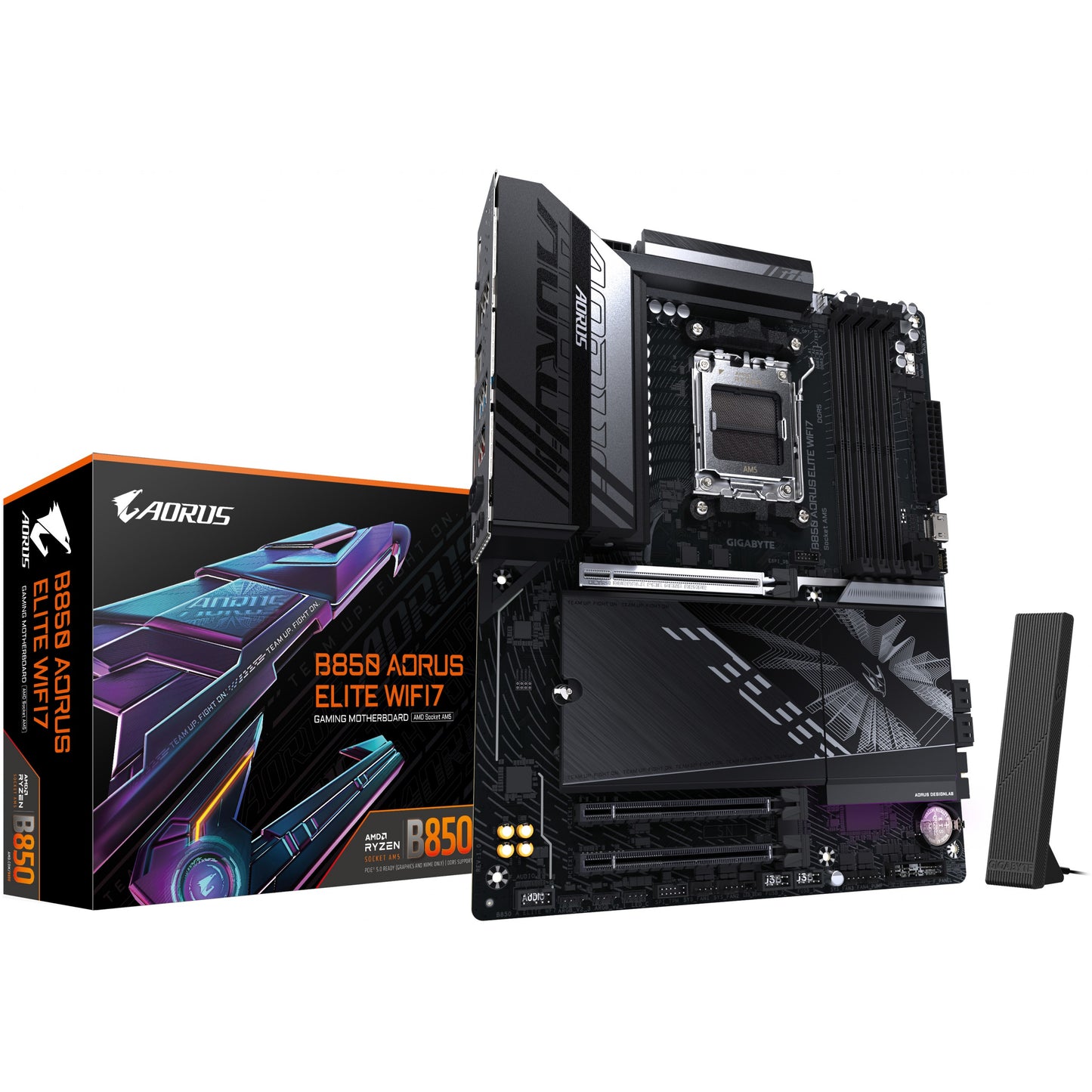 GIGABYTE B850 AORUS ELITE WIFI7 matična ploča - AMD Ryzen 9000 serija procesora. 14+2+2 fazni digitalni VRM. Do 8200MHz DDR5 (OC). 1x PCIe 5.0 + 2x PCIe 4.0 M.2. 2.5 LAN. WIFI 7. USB 3.2 Gen 2x2. AMD. Podnožje AM5. AMD Ryzen 7000 serija. AMD Ryzen 8000 serija. AMD Ryzen 9000 serija. Podnožje AM5. DDR5-SDRAM. 256 GB