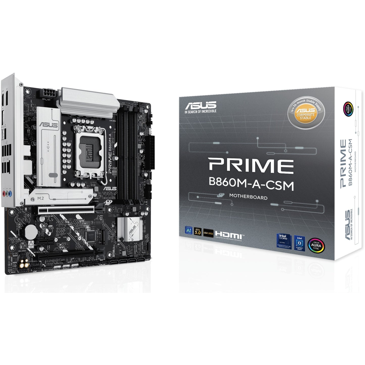 ASUS PRIME B860M-A-CSM. Intel. LGA 1851 (Socket V1). Intel Core Ultra (Serija 2). DDR5 SDRAM. 256GB. DIMM