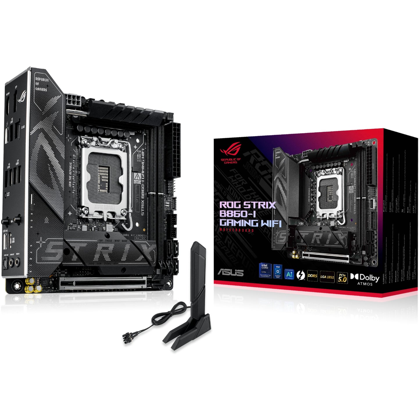 ASUS ROG STRIX B860-I GAMING WIFI. Intel. LGA 1851 (Socket V1). Intel Core Ultra (Serija 2). DDR5 SDRAM. 128GB. DIMM