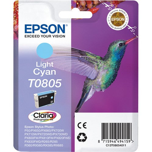 Epson Hummingbird Singlepack svijetlo cijan T0805 Claria fotografska tinta. Svijetlo cijan. Tinta na bazi pigmenta. 7,4 ml. 1 komad.