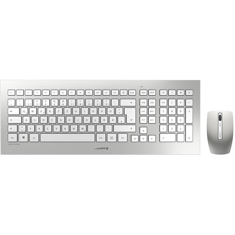 CHERRY DW 8000 Bežični Stolni set. Bijelo/srebrni. USB (QWERTZ - njemački). Puna veličina (100%). Bežični. RF bežični. QWERTZ. Srebrno. Bijelo. Miš uključen.
