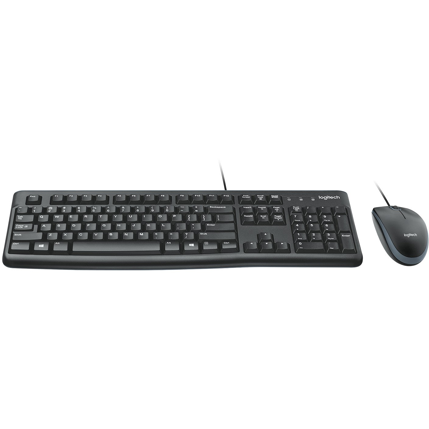 Logitech MK120. Puna veličina (100%). Žični. USB. QWERTY. Crni. Miš uključen.