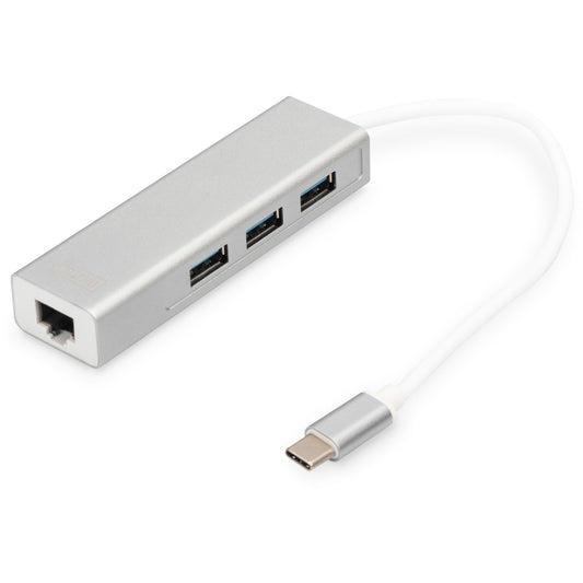Digitus USB Type-C™ 3-portni hub + Gigabit Ethernet. USB 3.2 Gen 1 (3.1 Gen 1) Type-C. IEEE 802.3. IEEE 802.3ab. IEEE 802.3u. Siva. Bijela. USB 3.2 Gen 1 (3.1 Gen 1) Type-A. Kina. USB.
