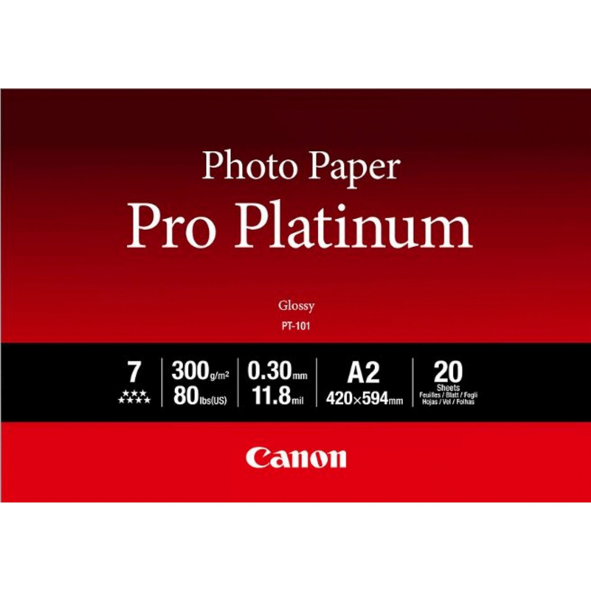 Canon PT-101 profesionalni foto papir Platinum A2. 20 listova. Visoki sjaj. 300 g/m². A2. Bijeli. 20 listova