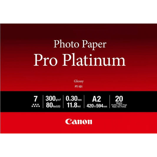 Canon PT-101 profesionalni foto papir Platinum A2. 20 listova. Visoki sjaj. 300 g/m². A2. Bijeli. 20 listova