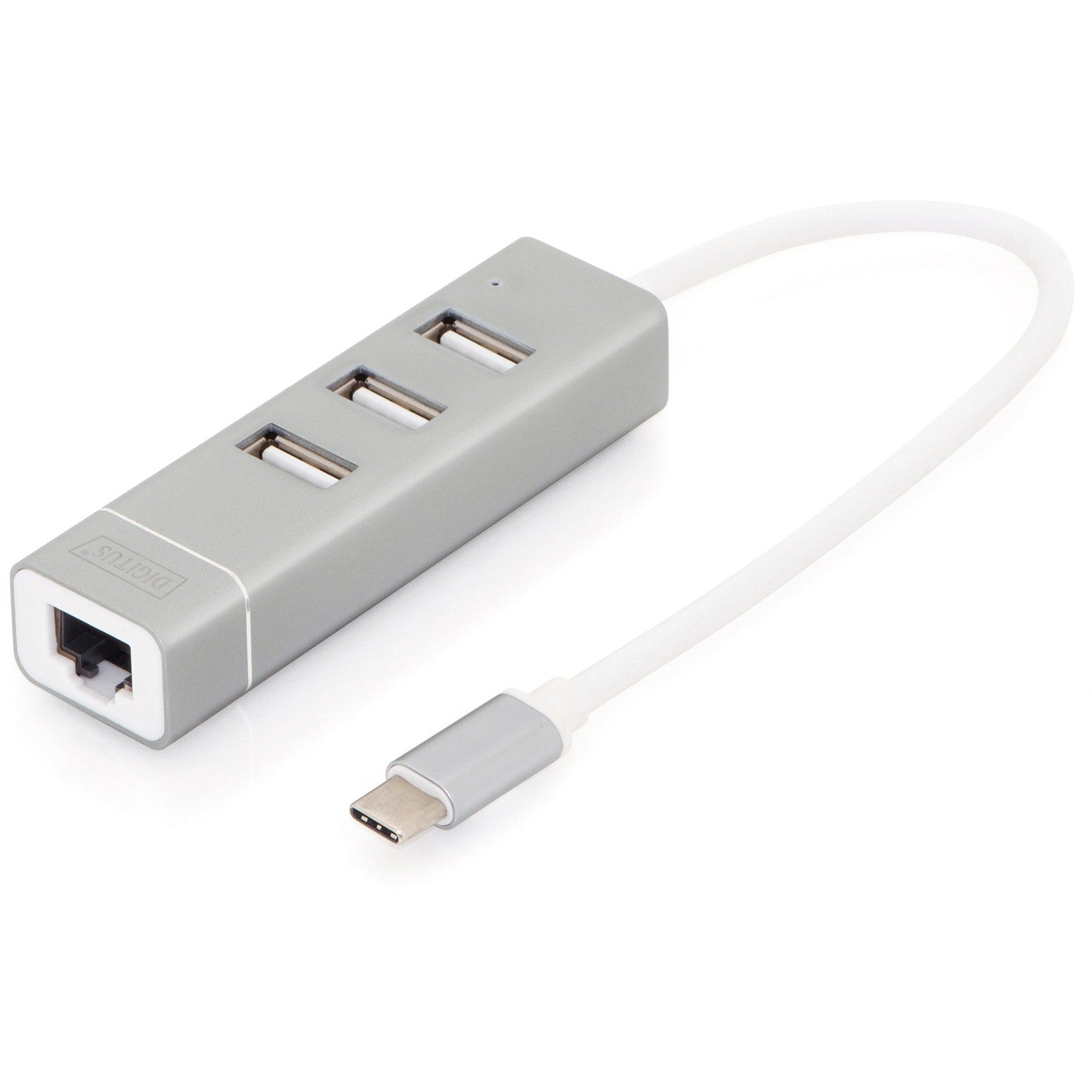 Digitus USB Type-C hub sa 3 porta + brzi Ethernet LAN adapter. Žični. USB. Ethernet. Aluminijum.