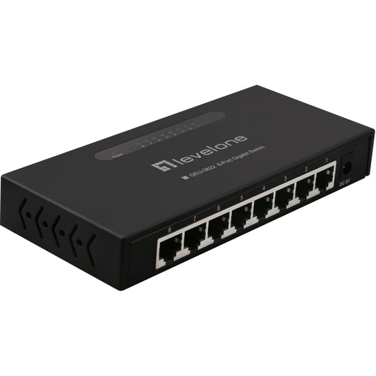 LevelOne 8-portni gigabitni Ethernet prekidač. Neupravljan. Gigabitni Ethernet (10/100/1000). Montaža na zid.