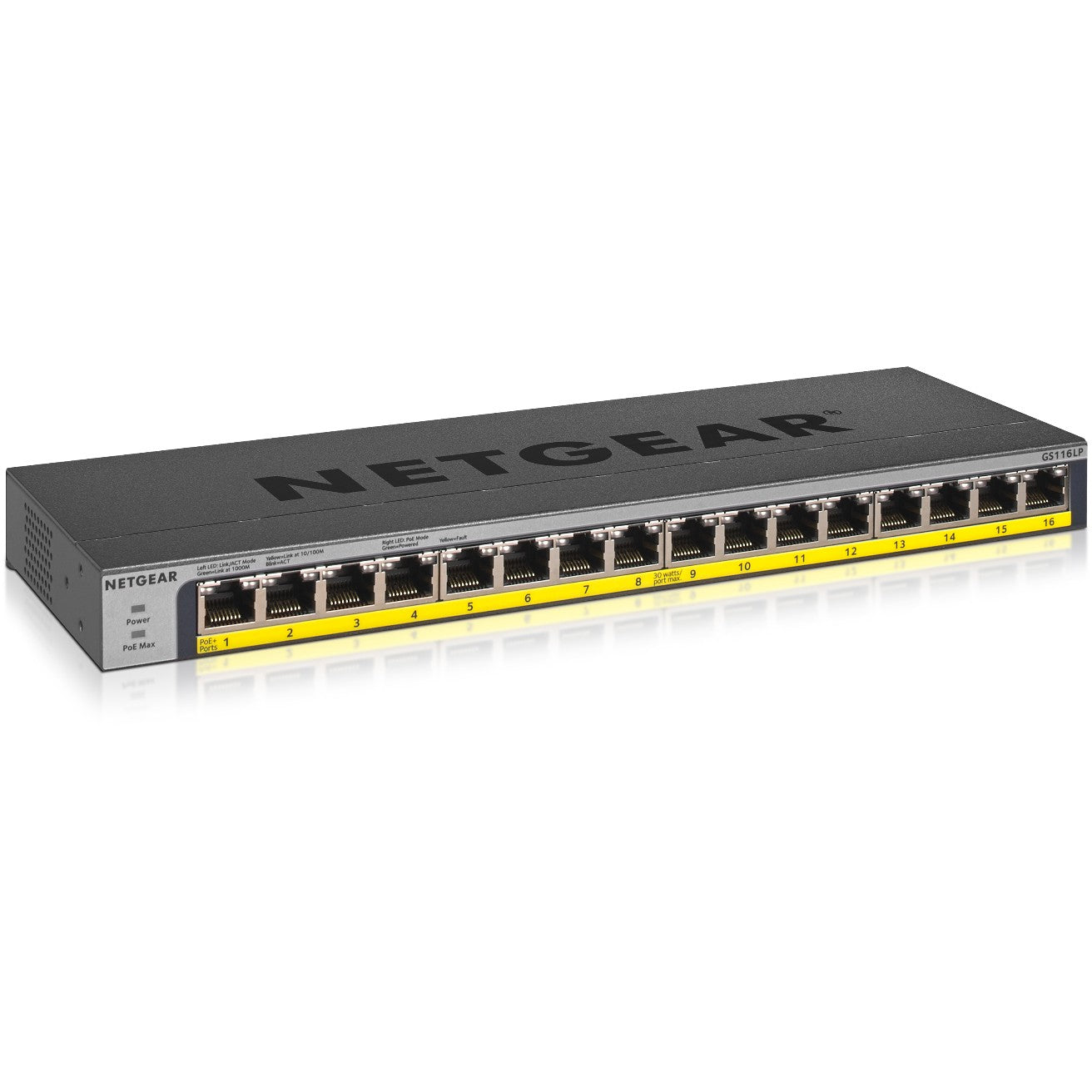 NETGEAR GS116LP. Neupravljan. Gigabit Ethernet (10/100/1000). Napajanje preko Etherneta (PoE). Montaža u rack.