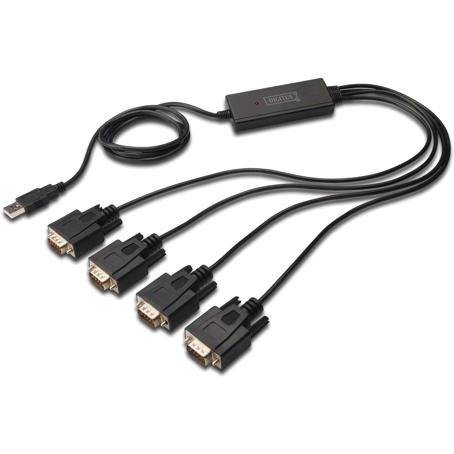 Digitus USB 2.0 na 4xRS232 kabel. Crni. 1,5 m. USB Tip-A. DB-9. Muški. Muški.