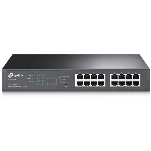 TP-Link 16-portni gigabitni Easy Smart prekidač sa 8 PoE+ portova. Upravljani. L2. Gigabit Ethernet (10/100/1000). Napajanje preko Etherneta (PoE). Montaža u rack. 1U