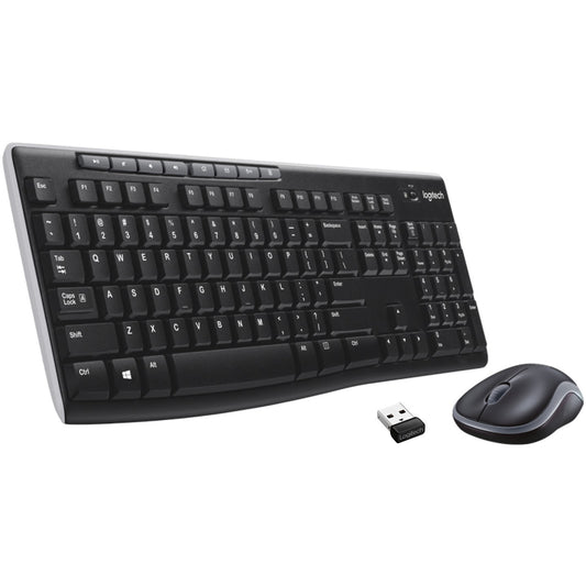 Logitech MK270. Puna veličina (100%). Bežični. RF bežični. QWERTY. Crni. Miš uključen.