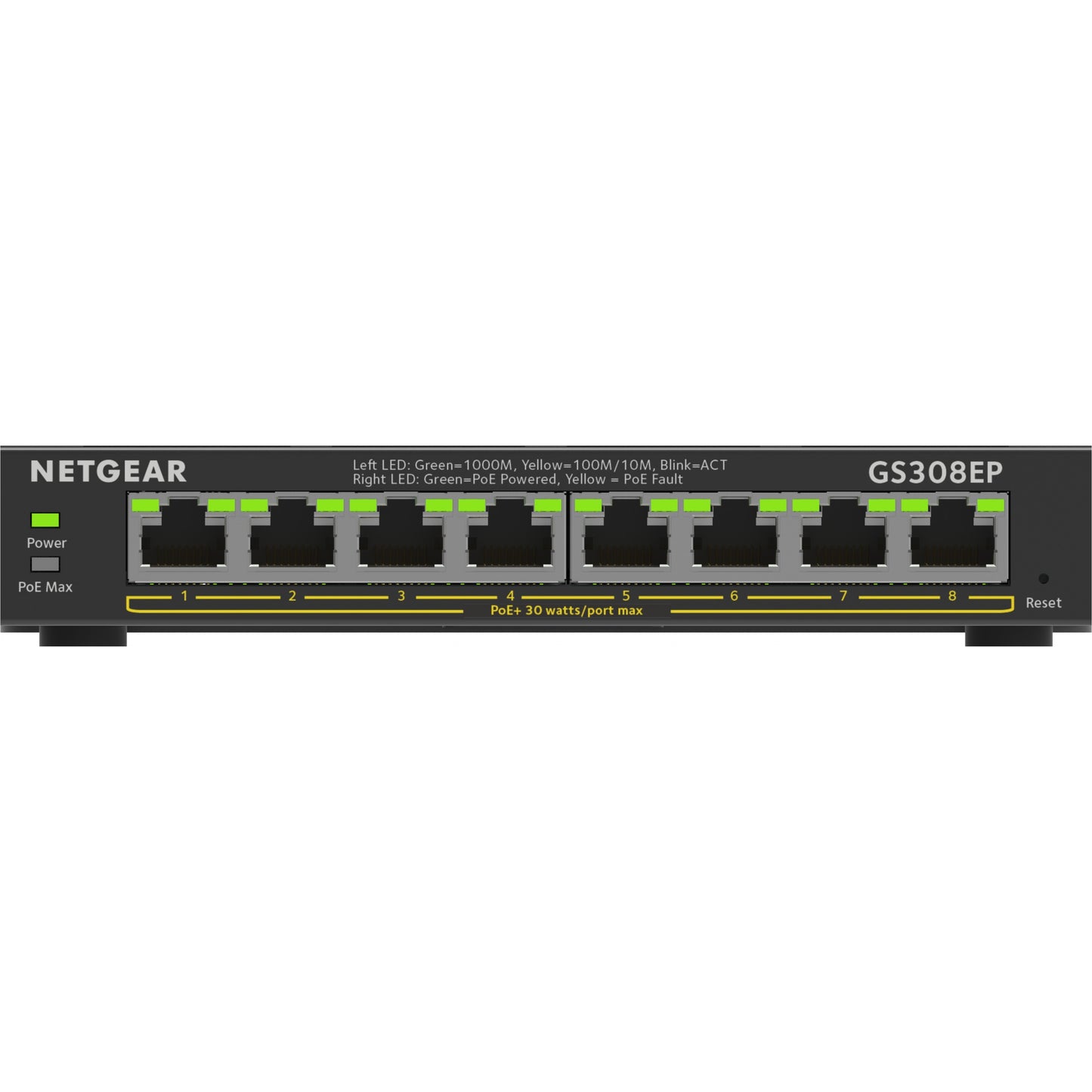 NETGEAR 8-portni Gigabit Ethernet PoE+ Plus prekidač (GS308EP). Upravljani. L2/L3. Gigabit Ethernet (10/100/1000). Puni dupleks. Napajanje preko Etherneta (PoE)