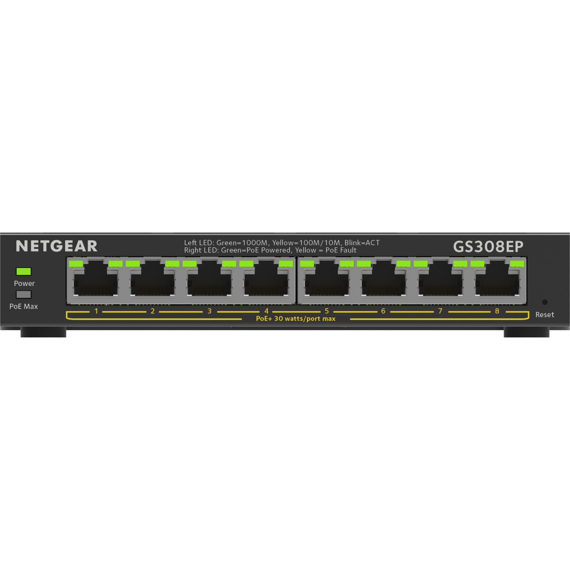 NETGEAR 8-portni Gigabit Ethernet PoE+ Plus prekidač (GS308EP). Upravljani. L2/L3. Gigabit Ethernet (10/100/1000). Puni dupleks. Napajanje preko Etherneta (PoE)
