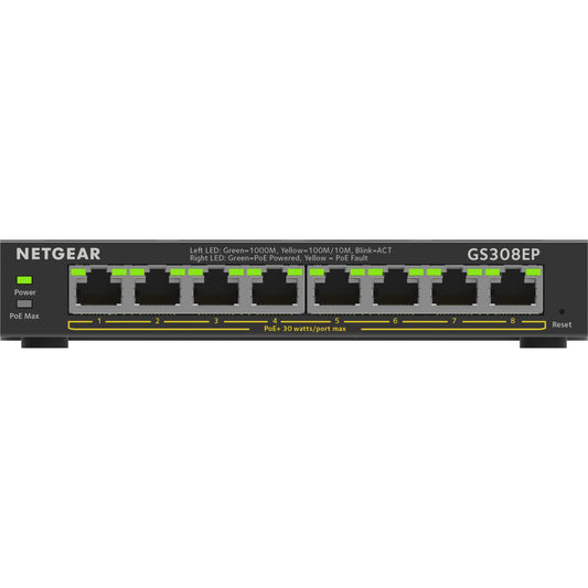 NETGEAR 8-portni Gigabit Ethernet PoE+ Plus prekidač (GS308EP). Upravljani. L2/L3. Gigabit Ethernet (10/100/1000). Puni dupleks. Napajanje preko Etherneta (PoE)
