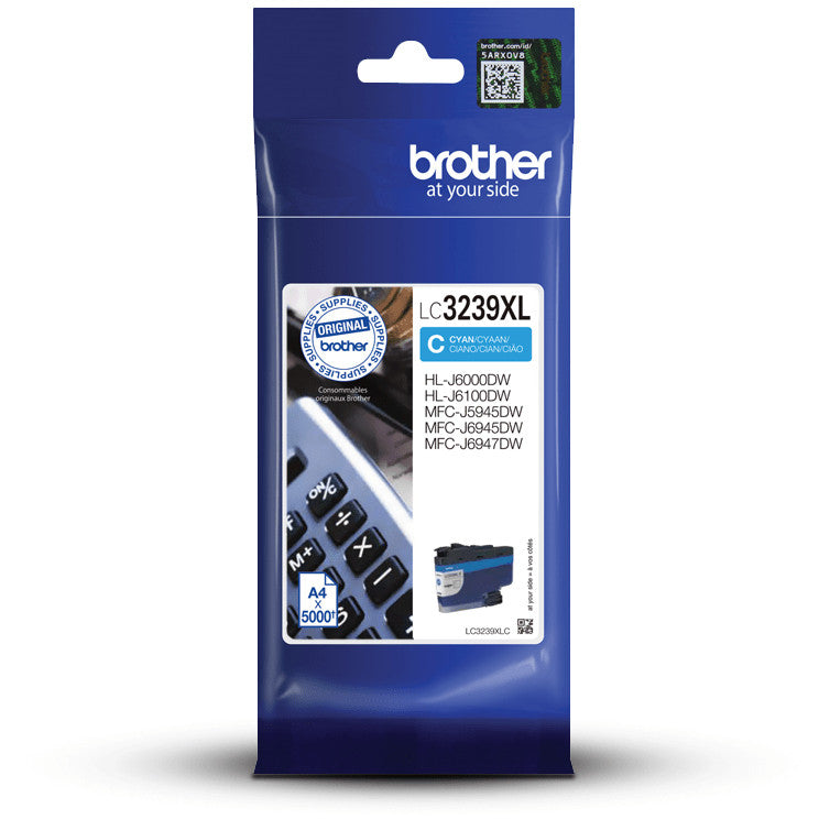 Brother LC3239XLC. Visok (XL) kapacitet. Cijan. 1 komad. 5000 stranica. Pojedinačno pakovanje.