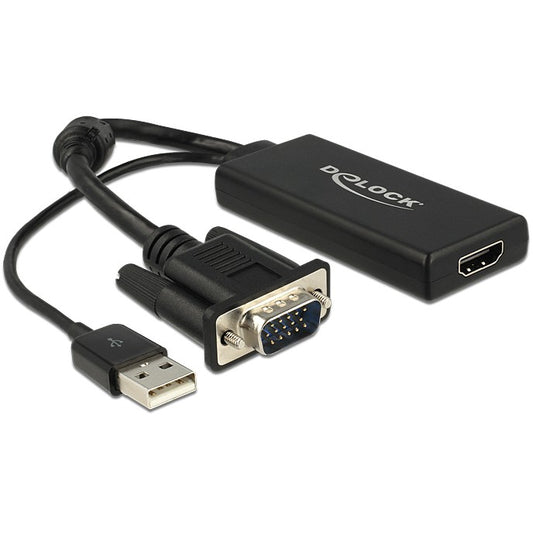DeLOCK 0,25 m VGA+USB2.0-A/HDMI. 0,25 m. HDMI. VGA (D-Sub) + USB. Ženski. Muški. 1920 x 1080 piksela