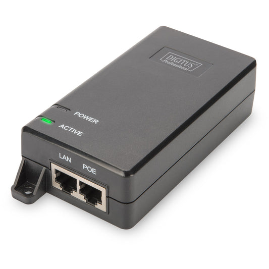Digitus Gigabit Ethernet PoE+ injektor. 802.3at. 30W Gigabit Ethernet. 10,100,1000 Mbps. IEEE 802.3at. Crni. 400 m. 48 V