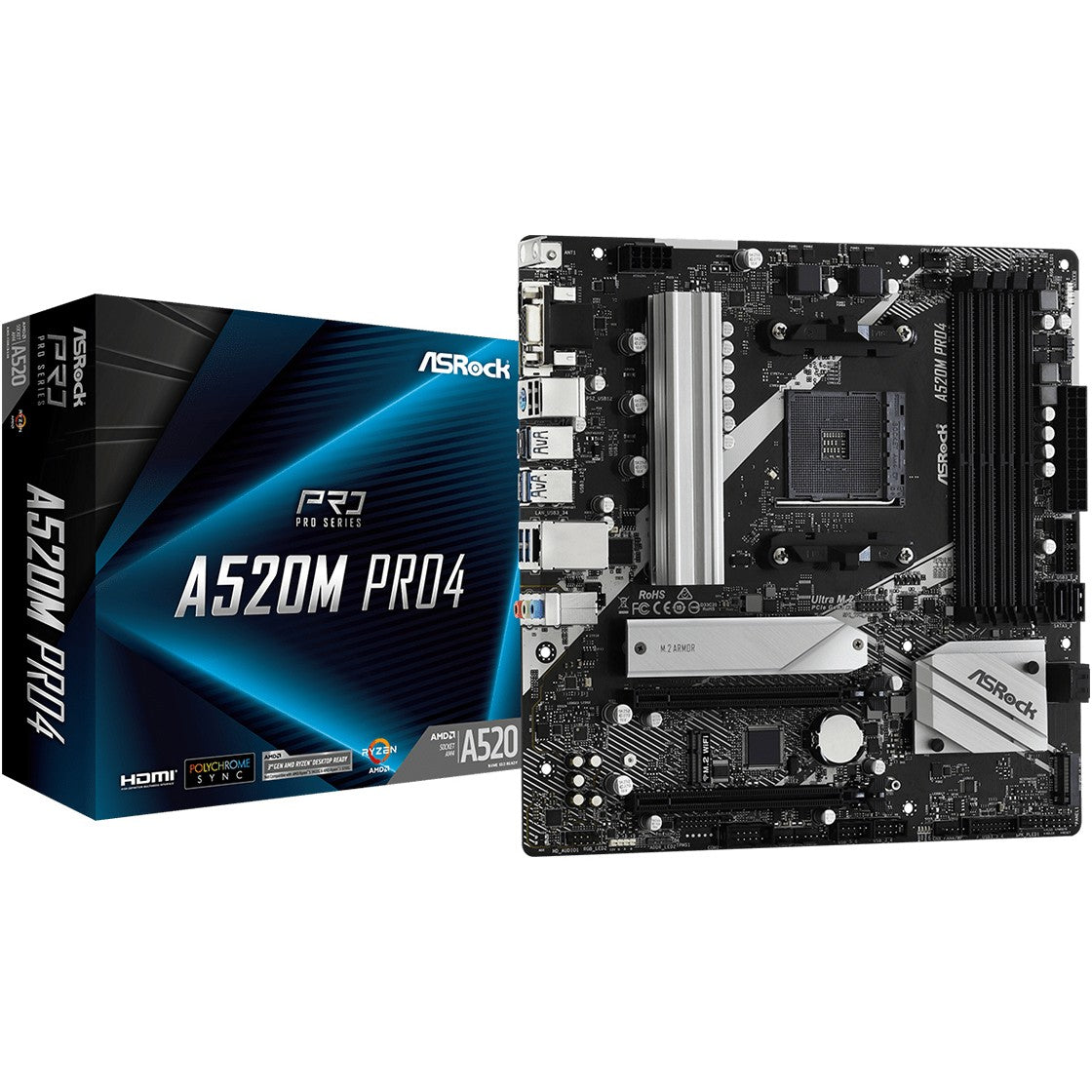 Asrock A520M Pro4. AMD. Podnožje AM4. AMD Ryzen 3000 serija. DDR4 SDRAM. 64GB. DIMM