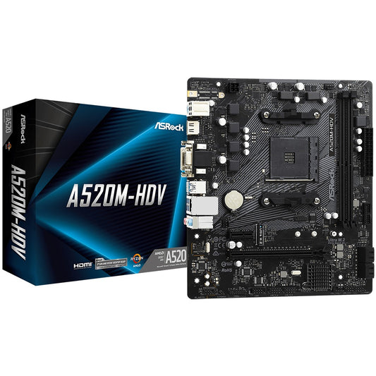 Asrock A520M-HDV. AMD. Podnožje AM4. AMD Ryzen 3000 serija. DDR4 SDRAM. 64GB. DIMM